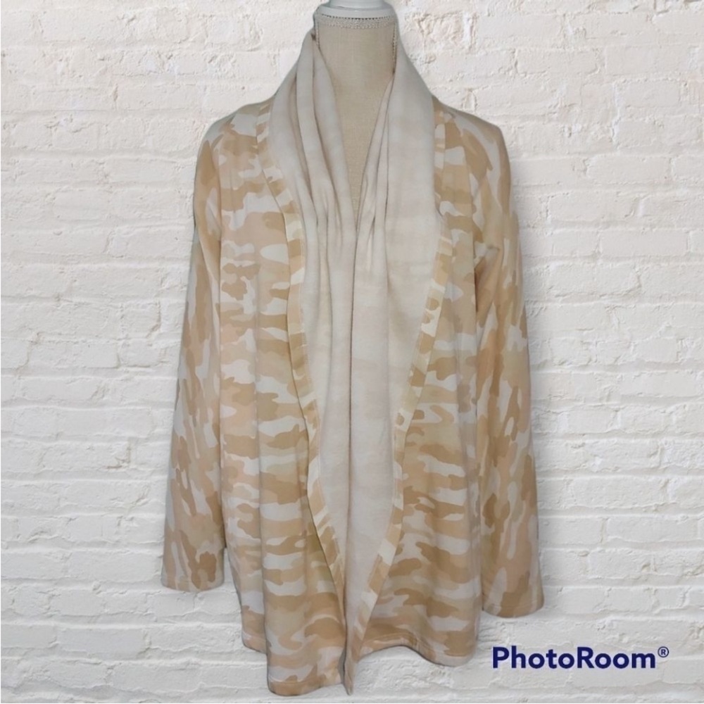 Lucky Brand cozy chic tan Camo Open Front soft fleece Cardigan jacket NWT